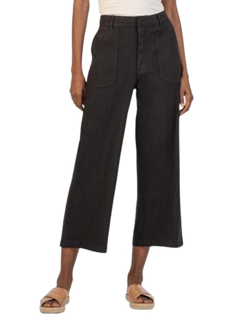 KUT FROM THE KLOTH Topaz Crop Wide Leg Pants Size 4 Petite Black Linen NWOT